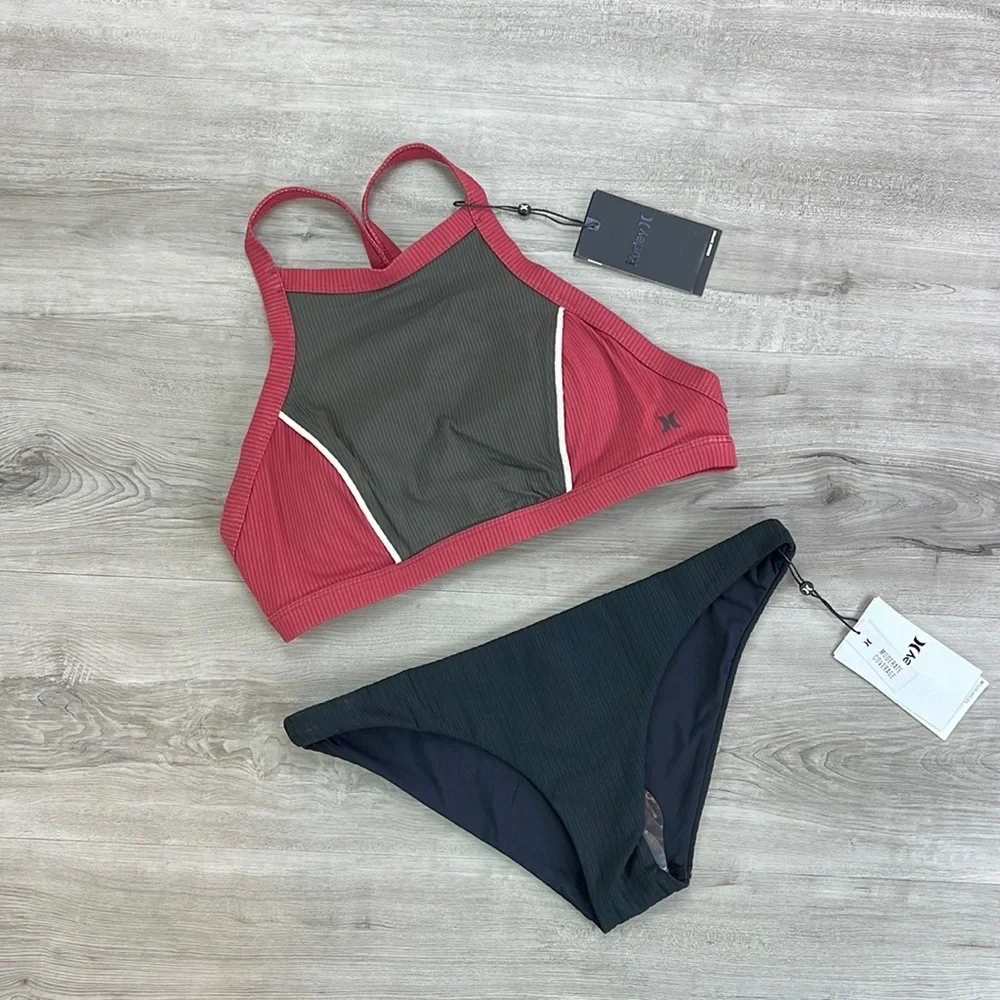 ☀️HURLEY☀️ QD MRITM HIGH NECK RIB MOD SURF BOTTOM BIKINI SET
